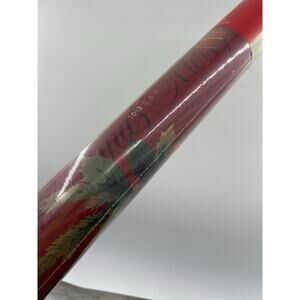 Vintage Hallmark Christmas Wrapping Paper Red Holly Pine 32 Feet Holiday New